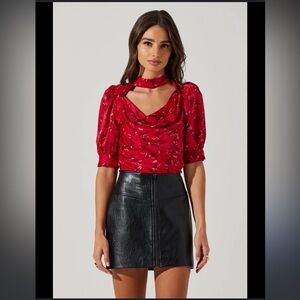 ASTR the label Floral Mock Neck Cowl Drape Top